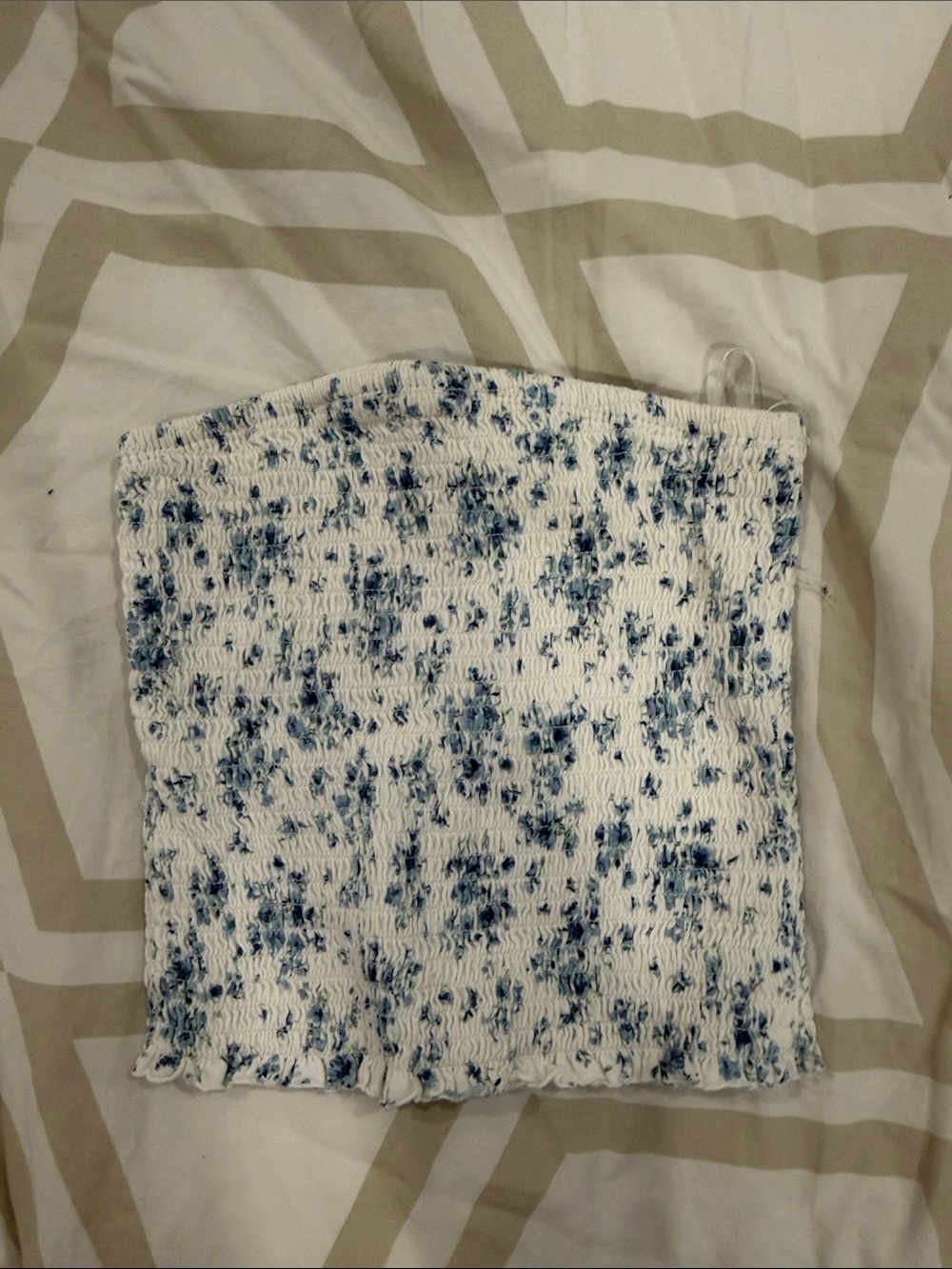 Garage White and Blue Smocked tube top